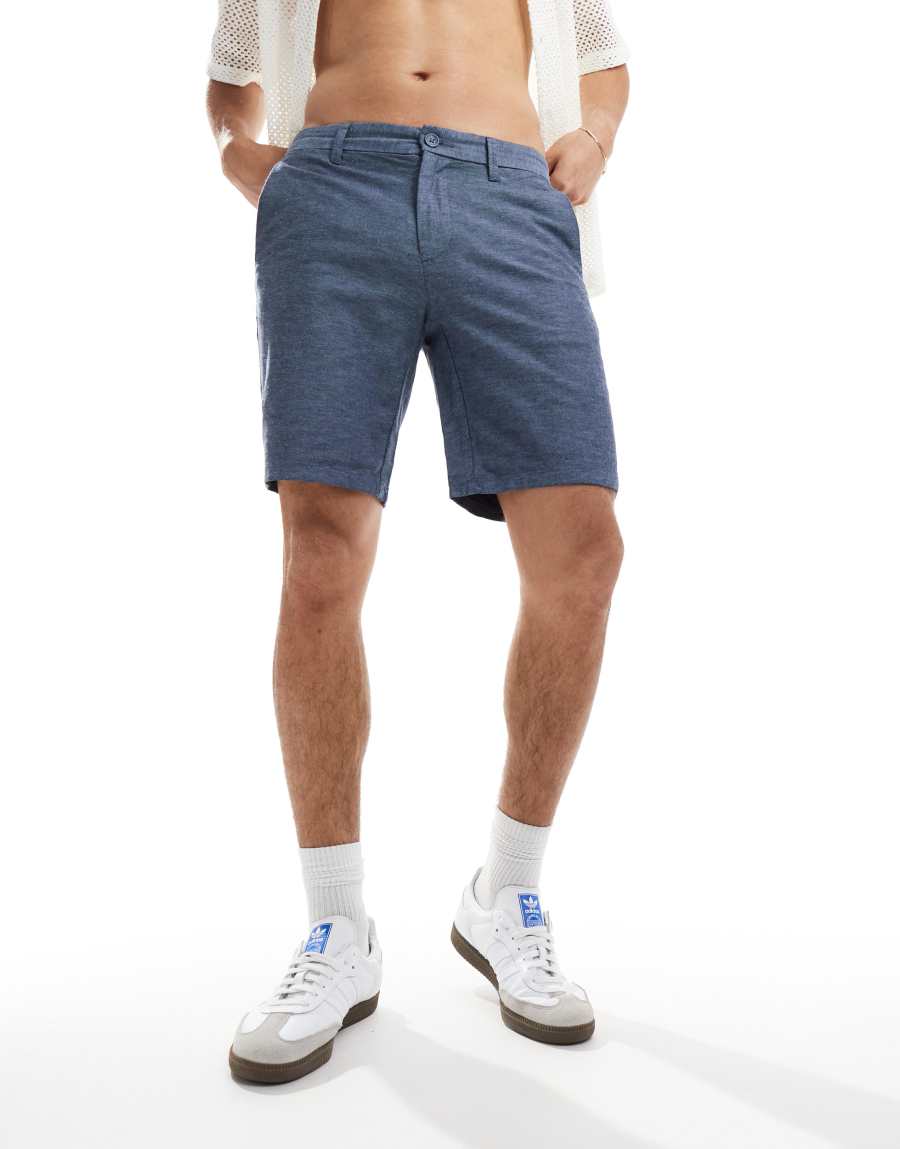 ONLY & SONS linen mix chino short in navy melange