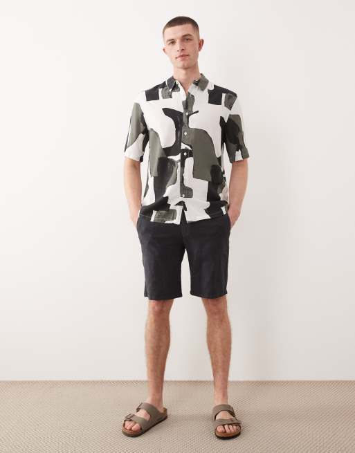 ONLY & SONS linen mix chino shorts in black, 4 of 5