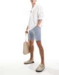 [ONLY & SONS] ONLY & SONS linen mix chino shorts in light blue melange S Flint stone