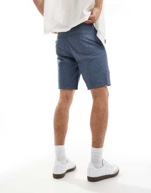 ONLY & SONS linen mix chino shorts in navy melange, 4 of 5