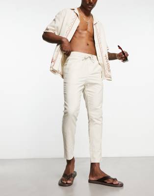 Only & Sons linen mix tapered fit pants in beige