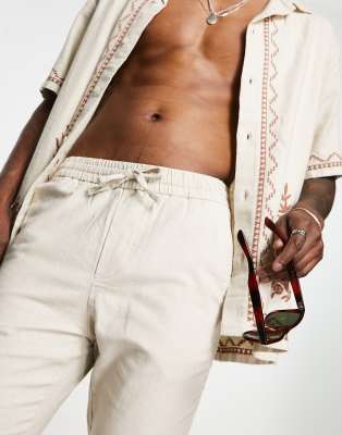 Only & Sons linen mix tapered fit pants in beige