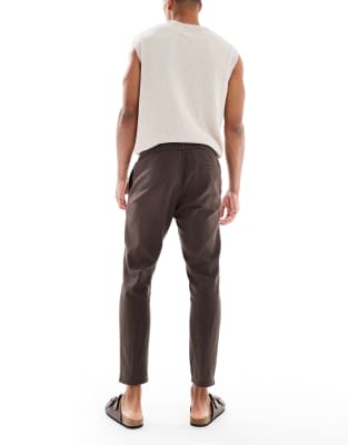 Only & Sons Linen Mix Cropped Pants In Brown