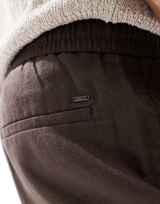 ONLY & SONS linen mix cropped pants in brown
