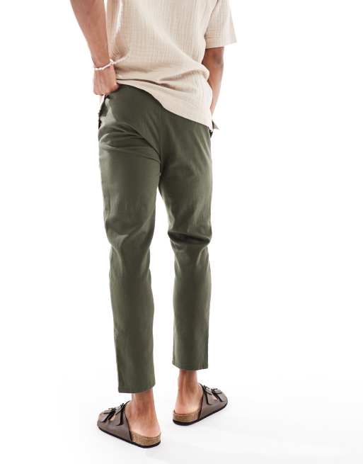 ONLY & SONS linen mix cropped pants in dark khaki