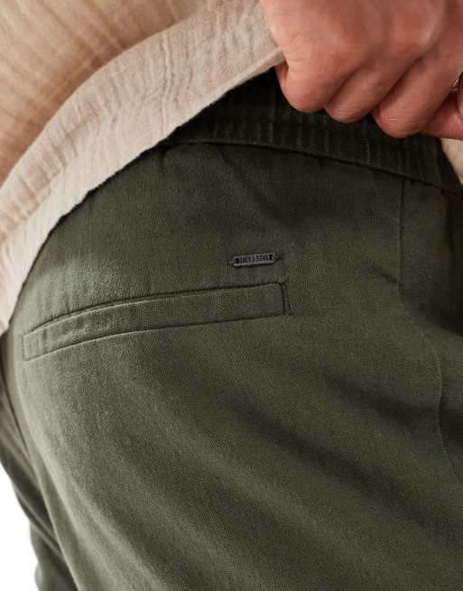 ONLY & SONS linen mix cropped pants in dark khaki