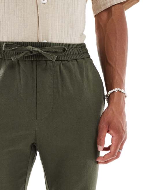 ONLY & SONS linen mix cropped pants in dark khaki
