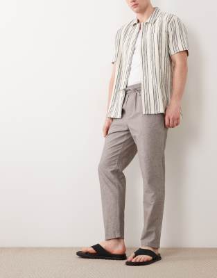 Only & Sons Linen Mix Cropped Pants In Gray