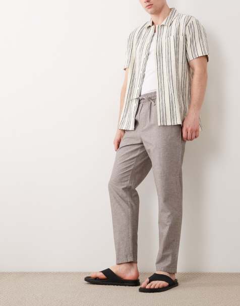 ONLY & SONS linen mix cropped pants in light grey - view 1