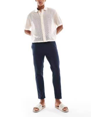 linen mix cropped pants in navy