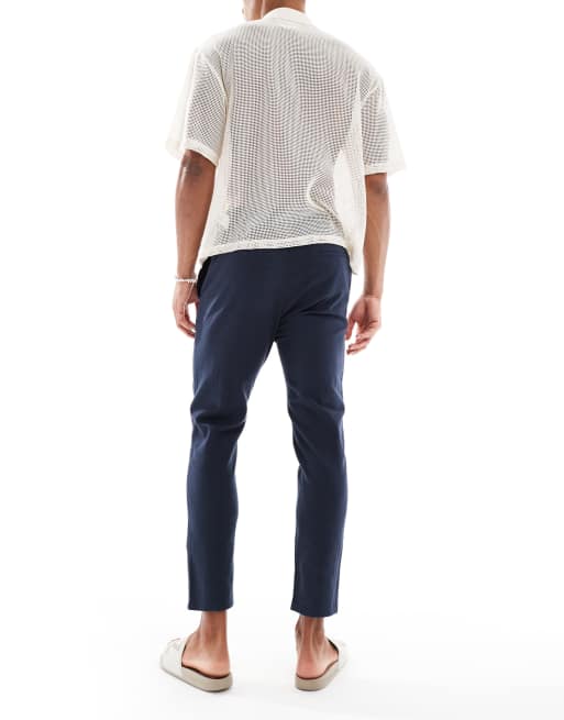 Only & Sons linen mix tapered fit pants in navy