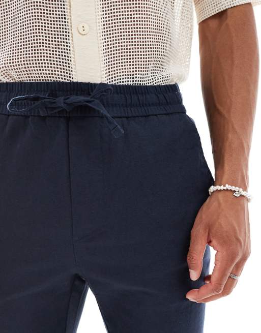 Only & Sons linen mix tapered fit pants in navy