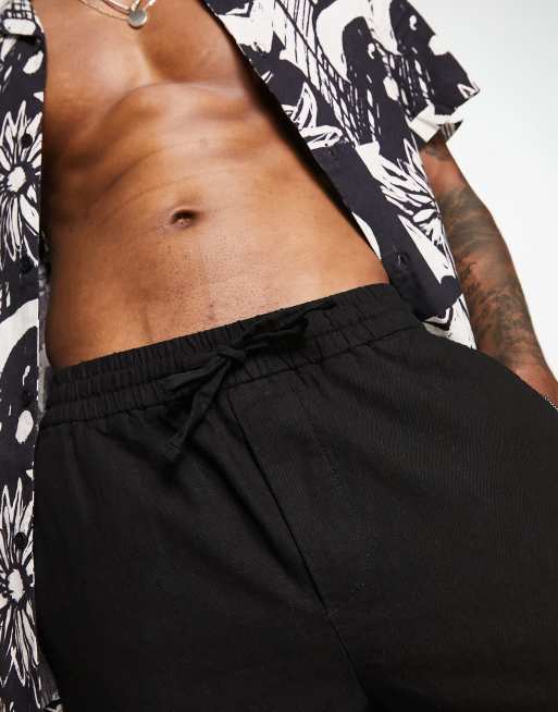 ONLY & SONS linen mix cropped trouser in black, 3 of 4