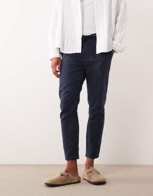 ONLY & SONS ONLY & SONS linen mix cropped trouser in blue melange