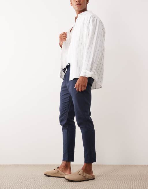 ONLY & SONS linen mix cropped trouser in blue melange, 3 of 5