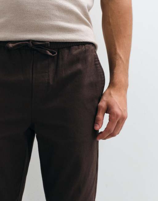 ONLY & SONS linen mix cropped trouser in brown, 5 of 9