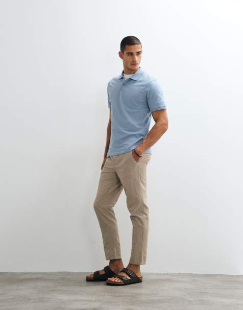 ONLY & SONS linen mix cropped trouser in light brown