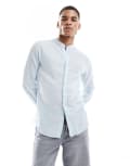 [ONLY & SONS] ONLY & SONS linen-mix grandad collar shirt in light blue L Cashmere Blue