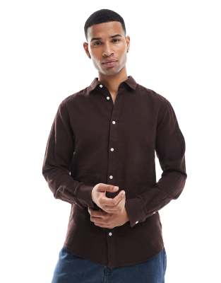 Only & Sons Linen Mix Long Sleeve Shirt In Brown