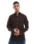 [ONLY & SONS] ONLY & SONS linen-mix long sleeve shirt in brown S Coffee bean