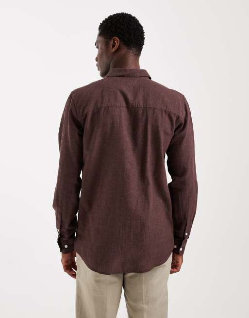 ONLY & SONS linen mix long sleeve shirt in brown, 5 of 5
