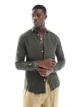 [ONLY & SONS] ONLY & SONS linen mix long sleeve shirt in dark green XS Kambaba