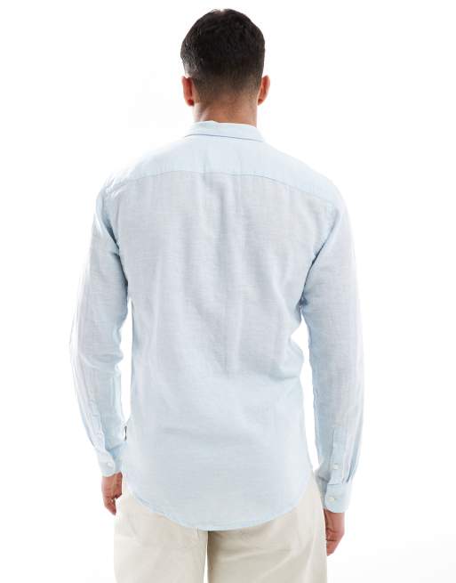 ONLY & SONS linen mix long sleeve shirt in light blue, 2 of 4