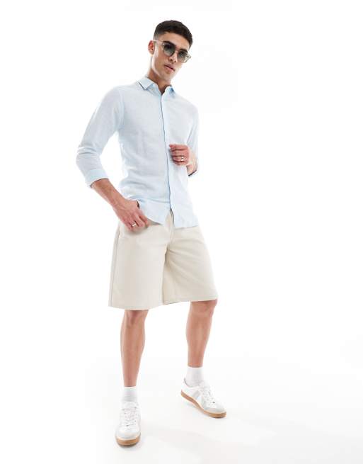 ONLY & SONS linen mix long sleeve shirt in light blue, 3 of 4