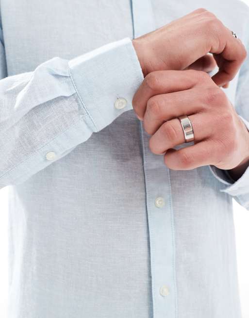 ONLY & SONS linen mix long sleeve shirt in light blue, 4 of 4