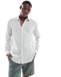 [ONLY & SONS] ONLY & SONS linen mix long sleeve shirt in sage stripe-Green L Sea spray