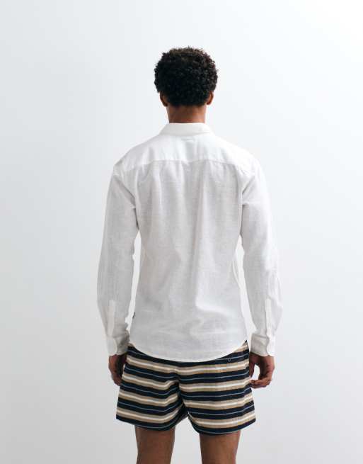 ONLY & SONS linen mix long sleeve slim fit shirt in white, 5 of 7