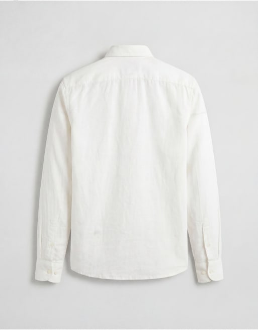 ONLY & SONS linen mix long sleeve slim fit shirt in white, 7 of 7