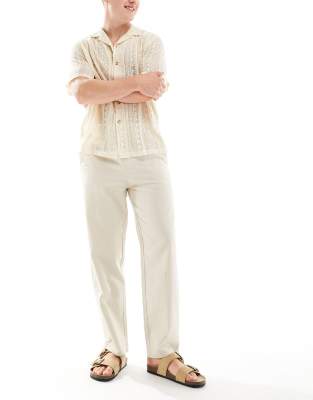 Only & Sons Linen Mix Loose Fit Pants In Beige-neutral