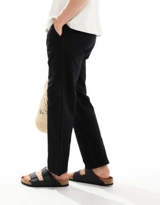 Only & Sons Linen Mix Loose Fit Pants In Black