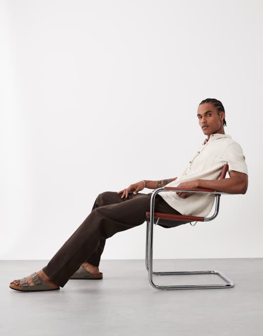 ONLY & SONS linen mix loose fit pants in brown, 3 of 5