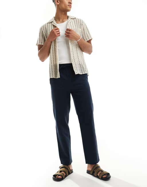 ONLY & SONS linen mix loose fit trousers in navy