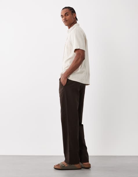 ONLY & SONS linen mix loose fit trouser in brown - view 1