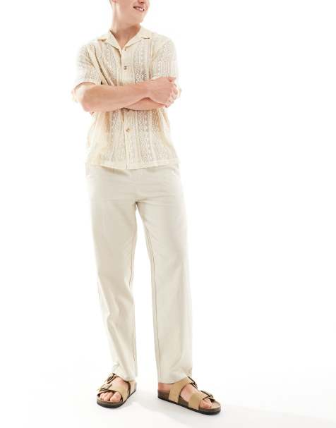 ONLY & SONS linen mix loose fit trousers in beige - view 1