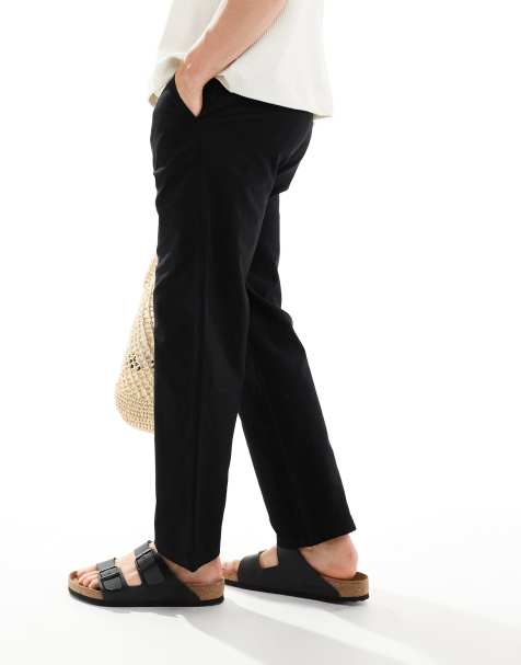 ONLY & SONS linen mix loose fit trousers in black - view 1
