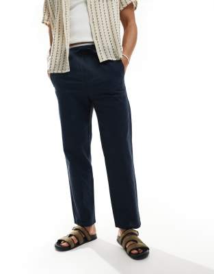 ONLY & SONS ONLY & SONS linen mix loose fit trousers in navy