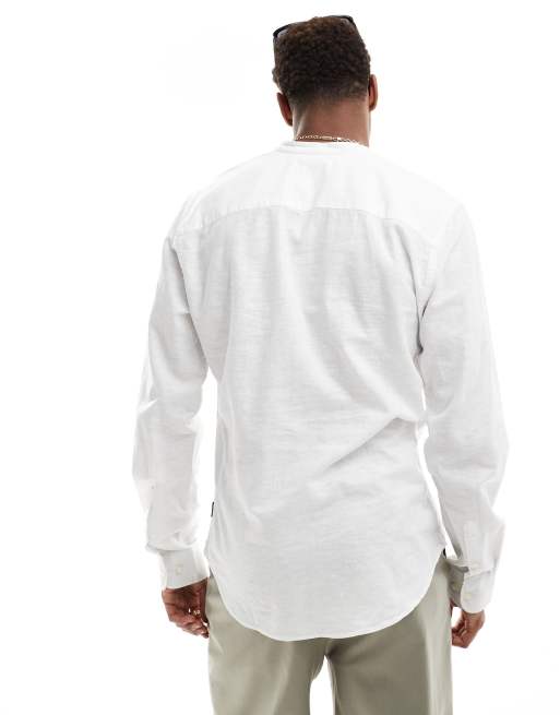 Only & Sons linen mix over the head shirt in white, 4 of 4