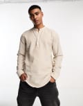 [ONLY & SONS] Only & Sons linen mix overhead shirt in beige-Neutral L BEIGE