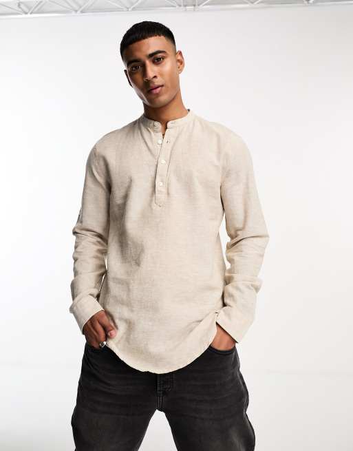 ONLY & SONS linen mix overhead shirt in beige | ASOS