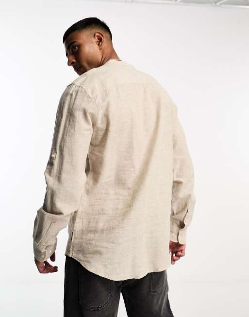 Only & Sons linen mix overhead shirt in beige, 2 of 4