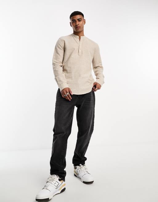 Only & Sons linen mix overhead shirt in beige, 3 of 4