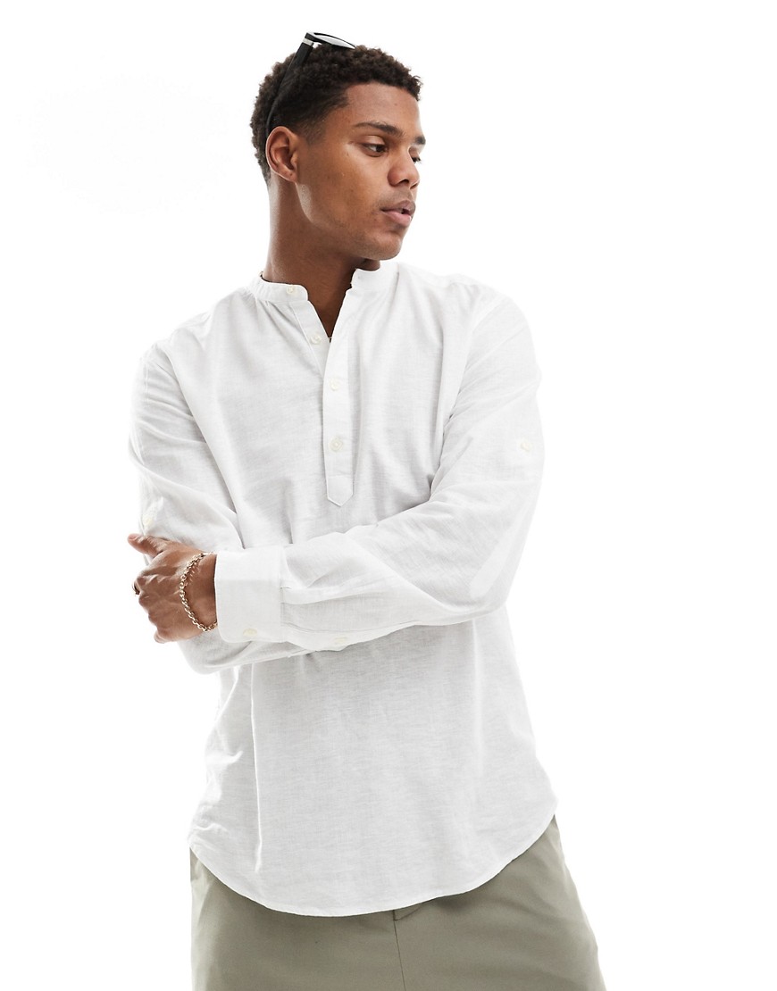 ONLY & SONS linen mix overhead shirt in white