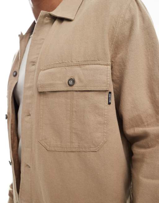 ONLY & SONS linen mix overshirt in beige, 2 of 4