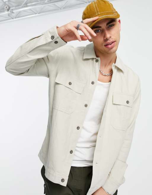 only & sons utility overshirt in beige