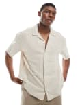 [ONLY & SONS] ONLY & SONS linen mix relaxed resort shirt in beige-Black M Chinchilla