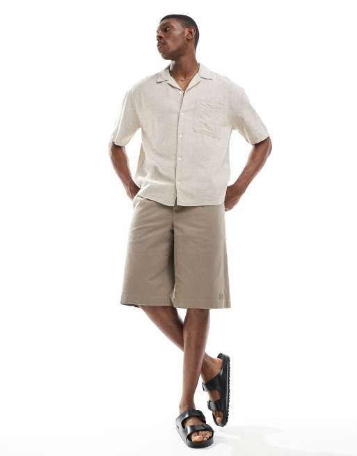 ONLY & SONS linen mix relaxed resort shirt in beige, 2 of 4